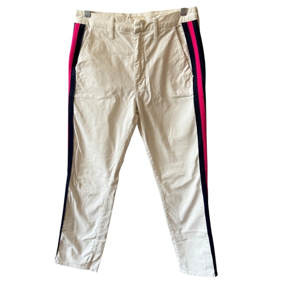 MOTHER THE STRAIGHT SHAKER ANKLE PREP CROPPED PANT WHITE CHALK RACER STRIPE 28 - Picture 2 of 11